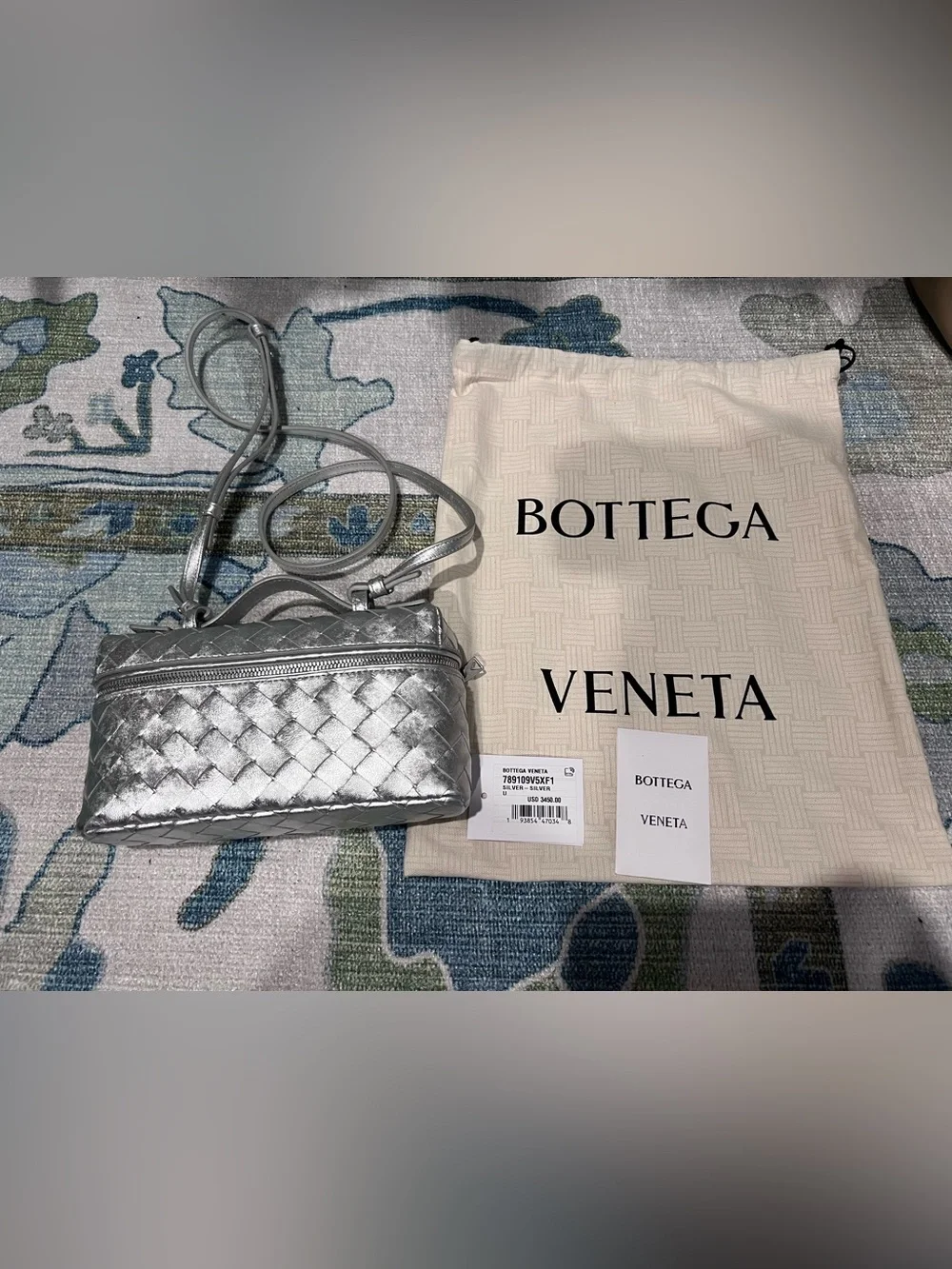 Bottega Veneta Silver Woven Leather Crossbody Bag